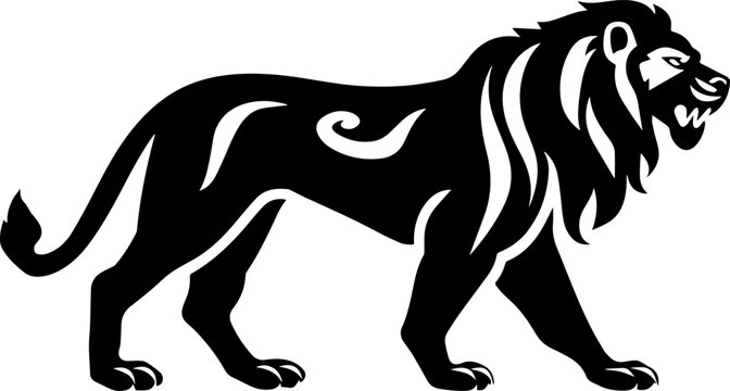 Illustration of walking lion in drawing stencil style.