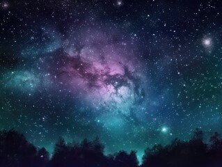 Fototapeta na wymiar Night sky stars milky way blue purple sky in starry night over mountains. Generative AI