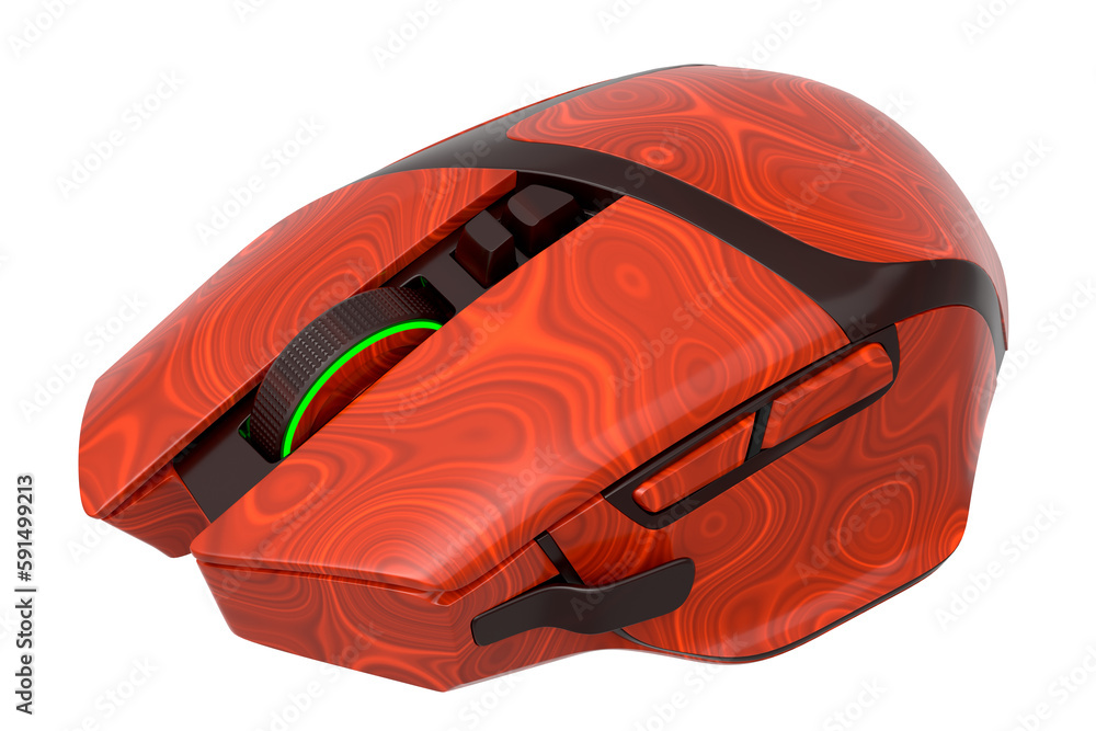 Poster wireless gaming computer mouse with seamless wavy pattern on white background