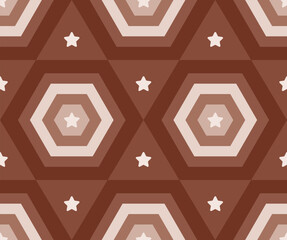 Fashion Geometric Pattern in Retro Colors Seamless Vector Background Fashion Textile Fabric Nested Hexagon Star Retro Geometric Vector