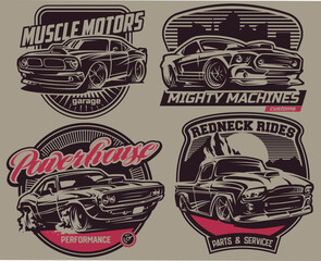 Muscle Cars. Vector logo set