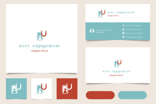 User engagement logo design with editable slogan. Branding book and business card template.