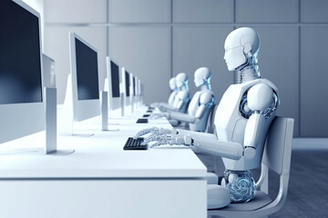 Robotic workforce working on computer