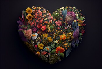 Obraz na płótnie Canvas Heart made of flowers - Generative Ai