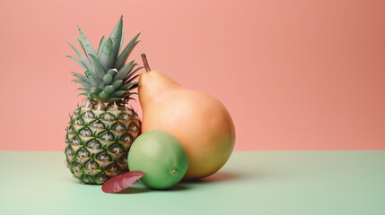 organic fruit on studio lighting pastel tone clean background generative ai