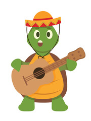 Concept Cartoon turtle. This is a charming illustration of a cute turtle holding a guitar, depicted in a flat cartoon style. Vector illustration.