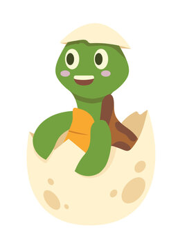 Concept Cartoon turtle. This is an adorable illustration of a cute turtle that has just hatched from its egg, depicted in a flat cartoon style. Vector illustration.