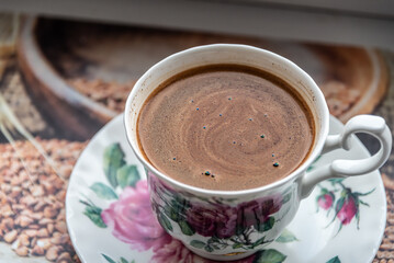 Cup of oriental coffee on the table.