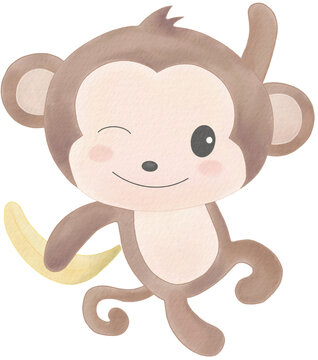 cute monkey watercolor png