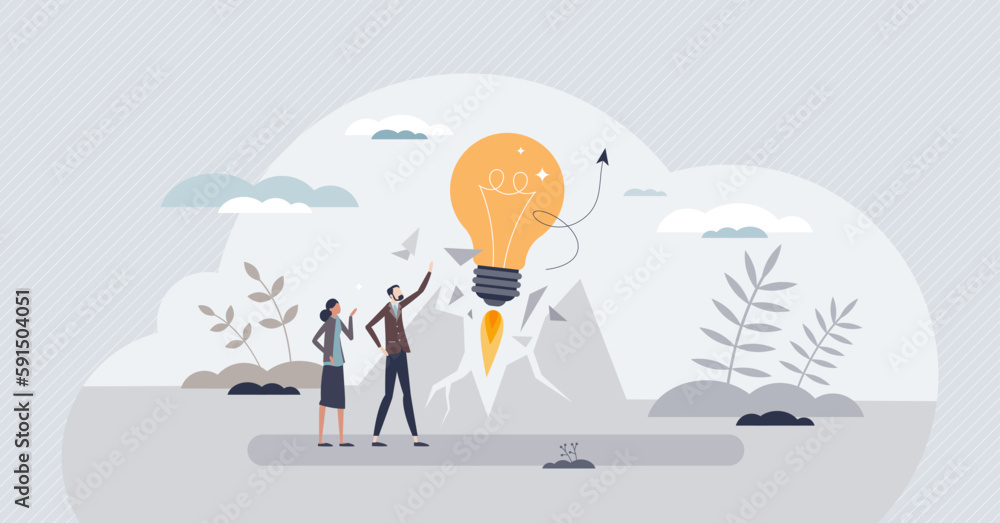 Poster disruptive innovation with breakthrough change effect tiny person concept. effective, fast and power