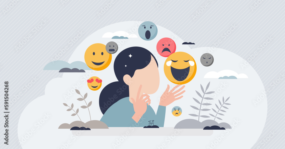 Poster emotional intelligence and ability to read emotions tiny person concept. psychological feeling with 