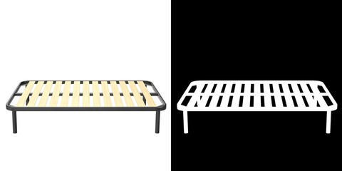 3D rendering illustration of a full size bed frame with small slats
