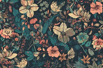 Fototapete Rund seamless pattern with flowers, generative ai © Loks