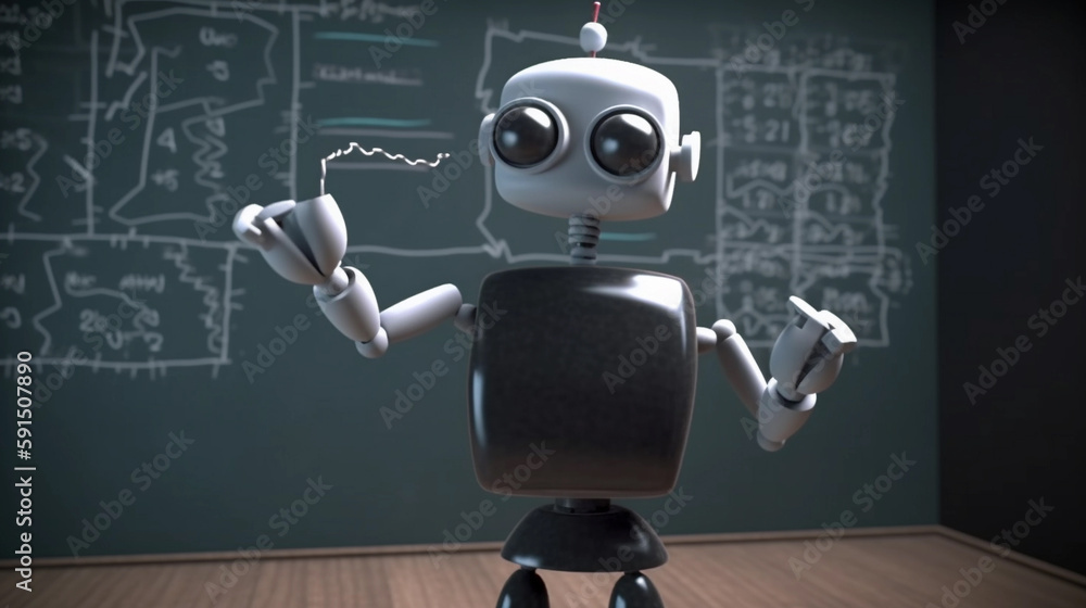 Aufkleber artificial intelligence or robot teaching, robotic teacher in classroom. generative ai