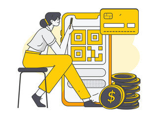 Online shopping payment safety characters flat vector concept operation hand drawn illustration
