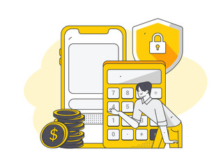 Online shopping payment safety characters flat vector concept operation hand drawn illustration
