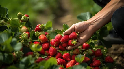 Foto op Aluminium Hände beim pflücken von Erdbeeren (Generative AI) © Fotosphaere