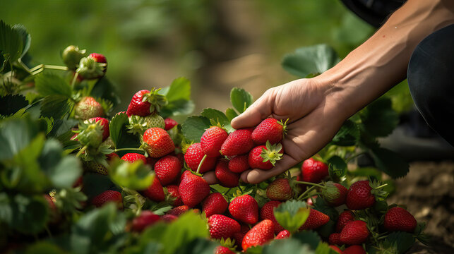H&auml;nde beim pfl&uuml;cken von Erdbeeren (Generative AI)