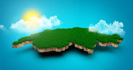 Switzerland Map Soil Land Geology Cross Section Green Grass And Rock Ground Texture, 3d illustration