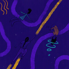 Illustration of people in swimming pool enjoying holiday