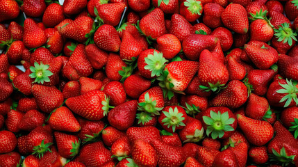Nahaufnahme von vielen Erdbeeren in Draufsicht (Generative AI)