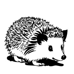 Coloring page of hedgehog. Black and white vector illustration.