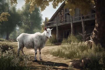 A detailed illustration of a domesticated animal in a rural setting, Generative AI