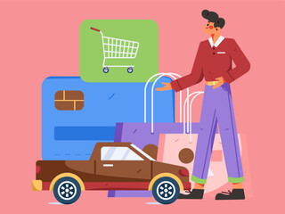 Online shopping payment safety characters flat vector concept operation hand drawn illustration
