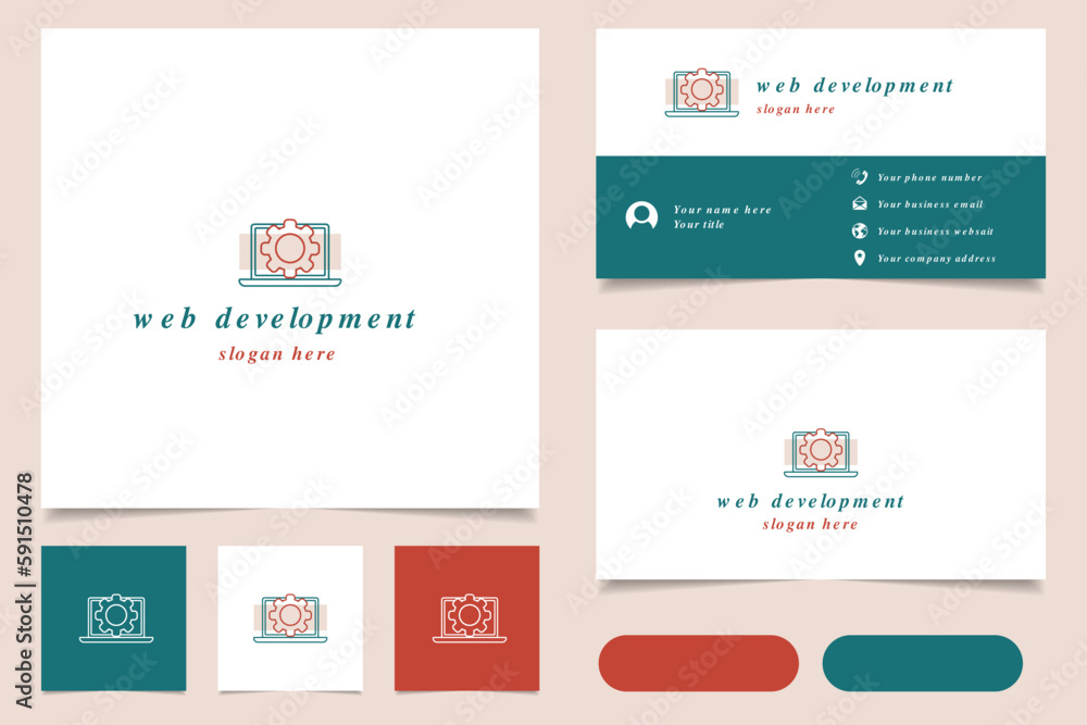 Poster web development logo design with editable slogan. branding book and business card template.