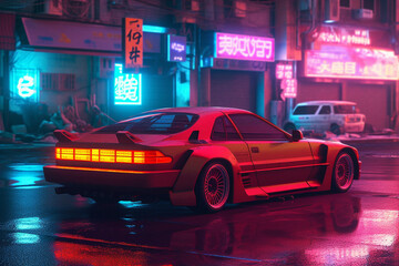 Retro car in cyberpunk world