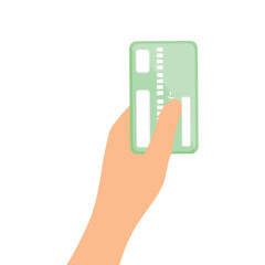 Hand holding a credit card. Vector illustration of a hand holding a credit card. Plastic credit card in hand