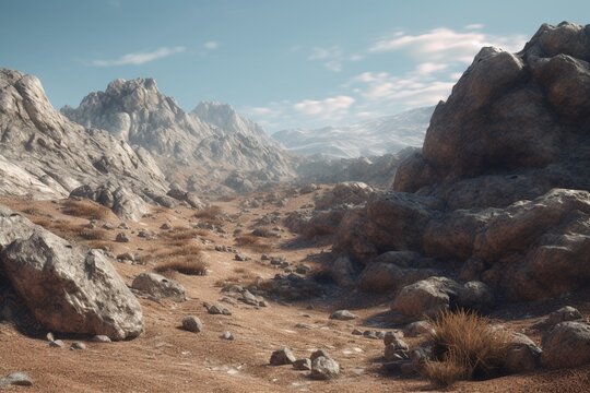 A minimalist landscape with a barren, rocky terrain, Generative AI