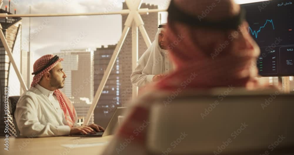 Aufkleber muslim businessman having a meeting presentation with middle eastern business partners. manager uses