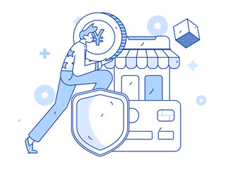 Online shopping payment safety characters flat vector concept operation hand drawn illustration
