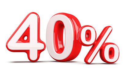 Discount 40 Percent Red Number 3d