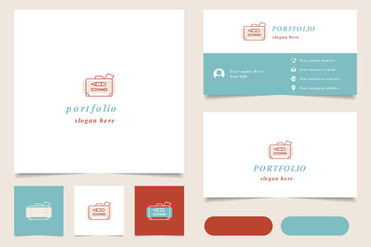Portfolio logo design with editable slogan. Branding book and business card template.