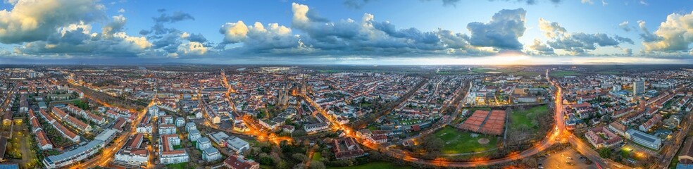 city of speyer germany europe evening aerial cityscape 360°