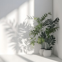 room design potted plant plants on white 3d background with shadows and lights