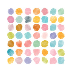 Set of colorful watercolor hand painted round shapes, stains, circles, blobs isolated on white. Vector illustration for artistic design