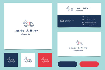 Sushi delivery logo design with editable slogan. Branding book and business card template.