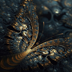 Black and gold butterfly illustrations. Generative AI.