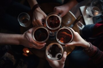 Fototapeta na wymiar Friends cheering beer glasses, generative AI