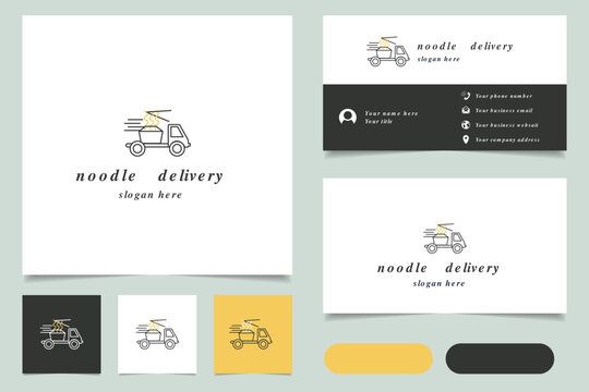 Noodle delivery logo design with editable slogan. Branding book and business card template.