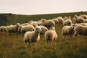 a flock of sheep in a field, generative ai