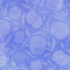 Roses pattern. Blue watercolor on paper background. 