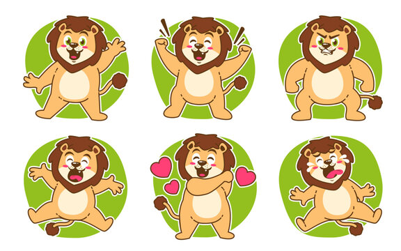 lion cartoon expression stickers pack