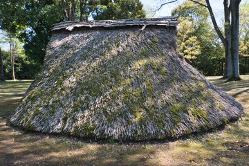 復元された茅葺の竪穴住居 © n.s.d