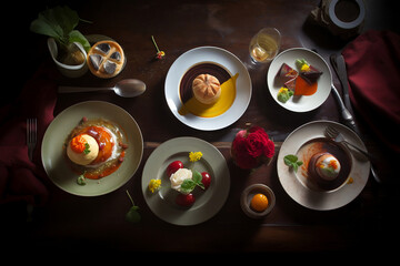  Imagine a series of professional photographs of [food]l that look like they were taken by a master photographer. Each dish is presented in a way that is both artistic and realistic, tone pastel, flow