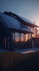 Fototapeta premium Solarenergie, erneuerbare Energien, Solarplatten auf einem Hausdach