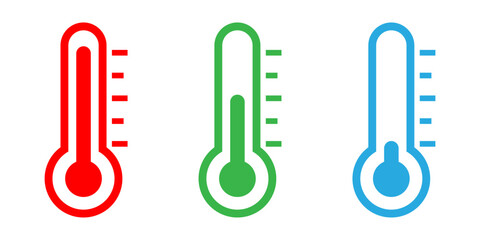 Thermometer icon display hot, normal, cold temperture, flat vector icon of temperature, medical thermometer, Weather icon, hot and cold climate icon, icons for web and mobile app design.